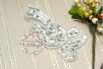 Long Silver Sequin trim applique, 14x6.5 cm